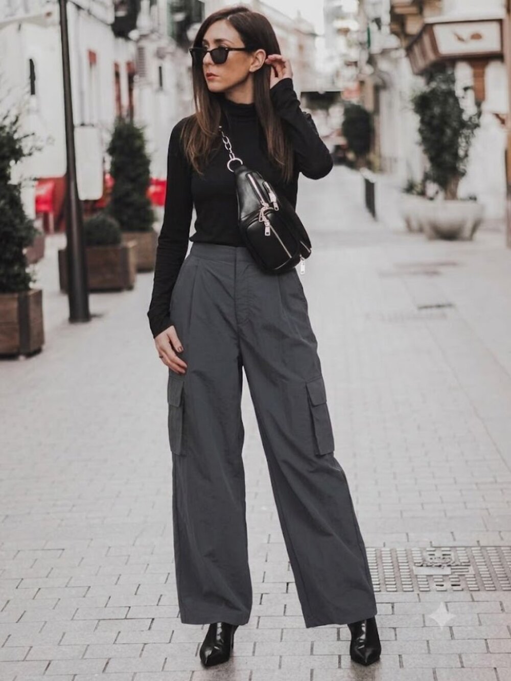 Anthropologie Wilo The Label Parachute Wide Leg Cargo Pants Gunmetal Medium
